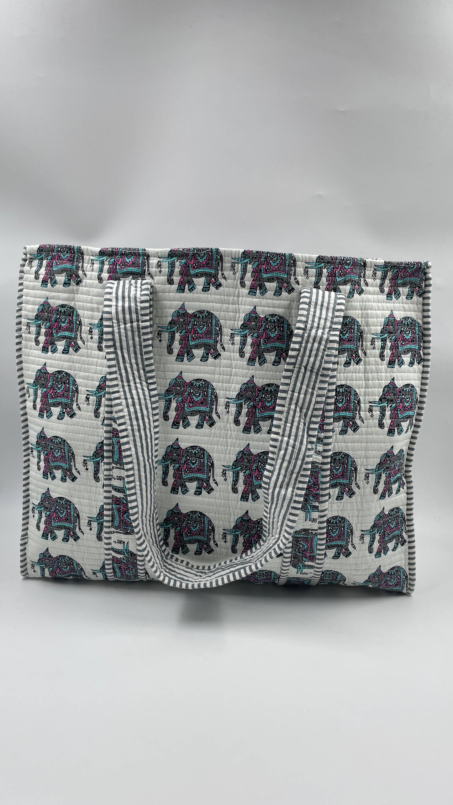 100% Cotton Kantha Quilted Boho Reversible Elephant Tote Bag