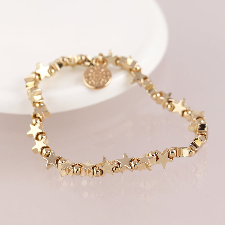 POM - Golden polished stars bead bracelet
