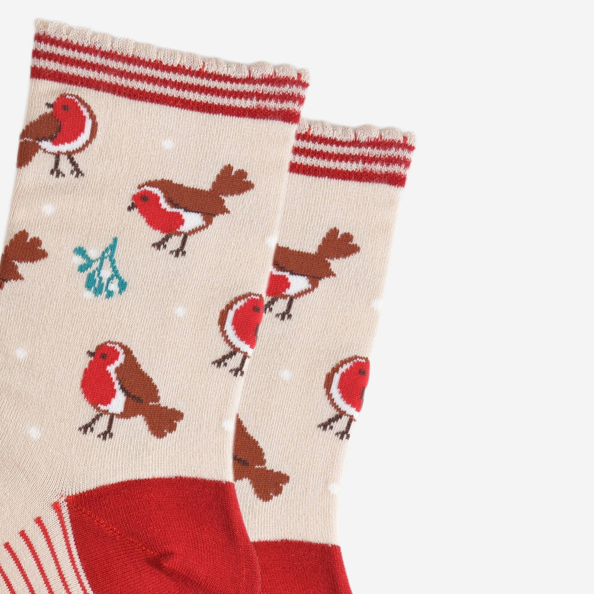 Women's Bamboo Socks - Cream/Red, Christmas Robin: UK 3-7 | EU 36-40 | US 5-9