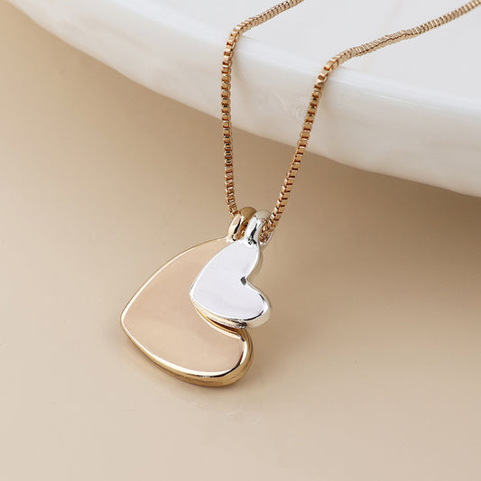 Golden and silver plated double heart necklace
