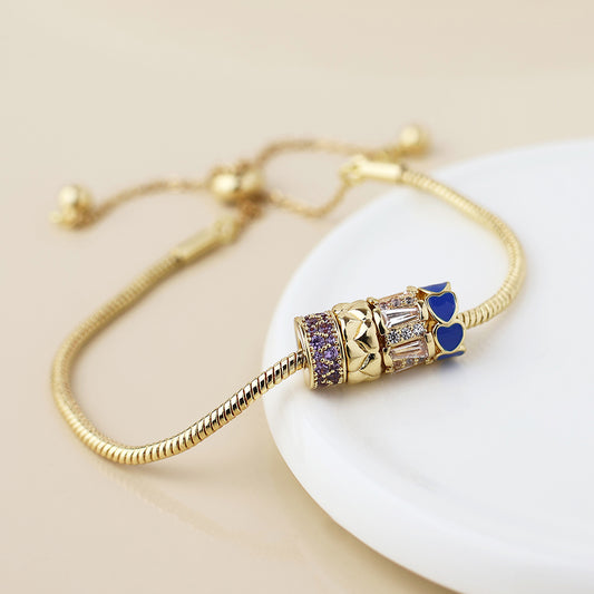 Golden Mixed crystal and blue rings bracelet