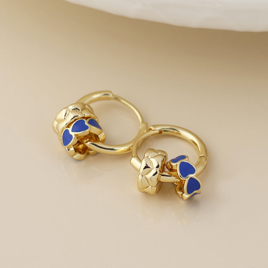 Golden and blue enamel heart ring earrings