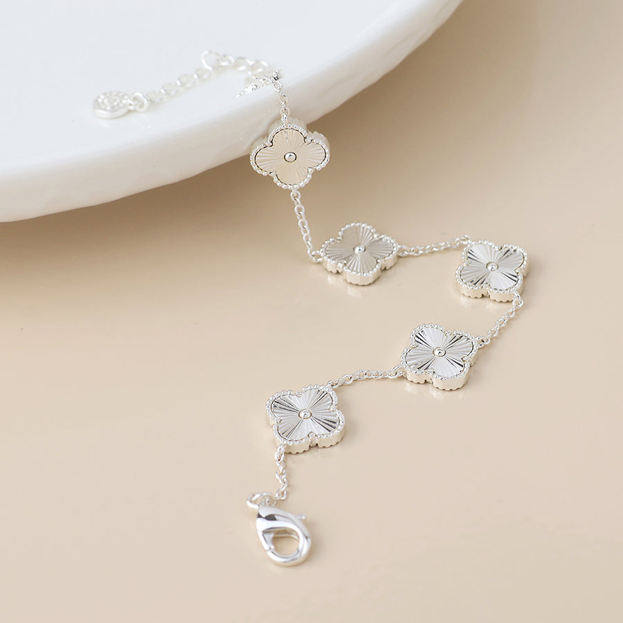 Quatrefoil Station Bracelet Silver Plated