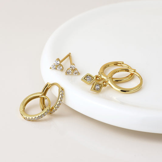 Golden crystal hoops and studs earring set