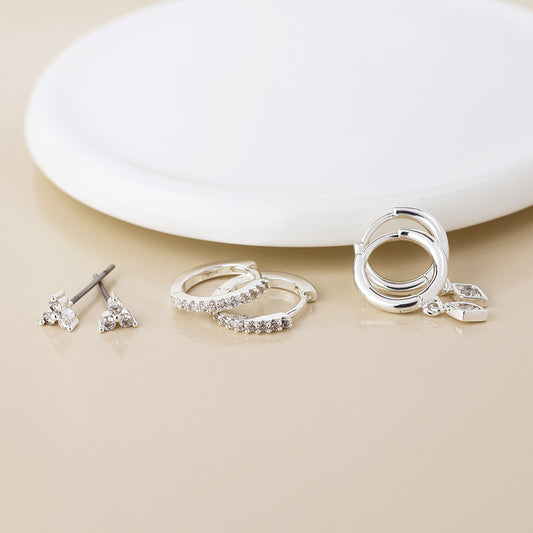 Silver plated crystal hoops and studs earring set