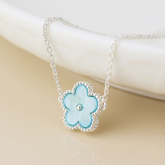 Blue pearl flower necklace