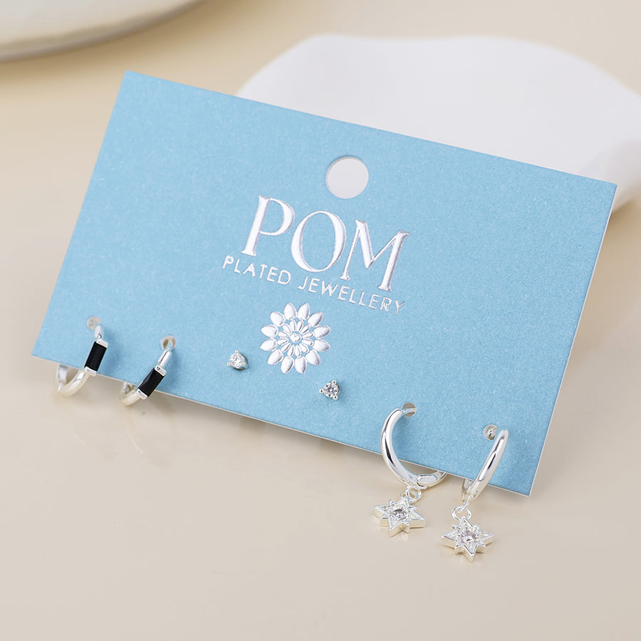 POM - Ella Silver Plated Triple earring set