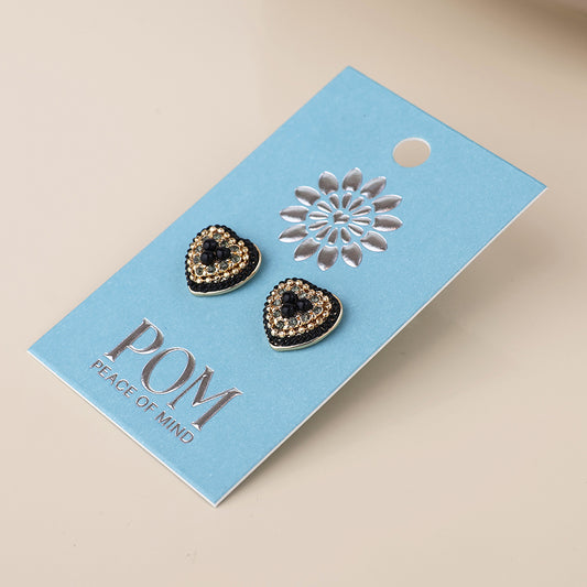 POM - Clara golden and black heart stud earrings