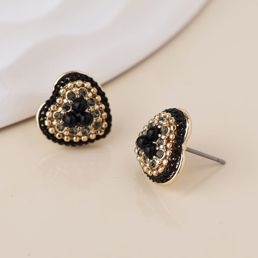 POM - Clara golden and black heart stud earrings