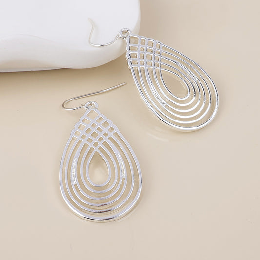 POM - Deco silver plated deco lattice teardrop drop earrings