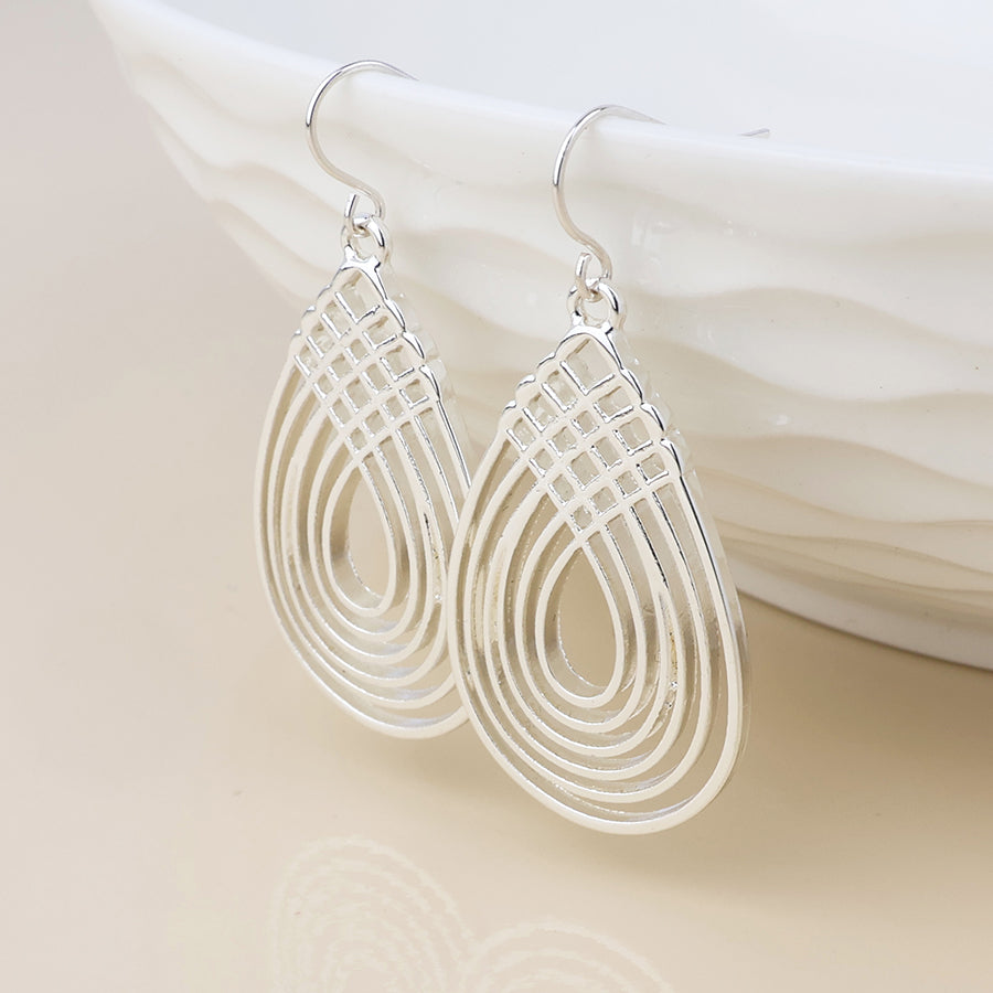 POM - Deco silver plated deco lattice teardrop drop earrings