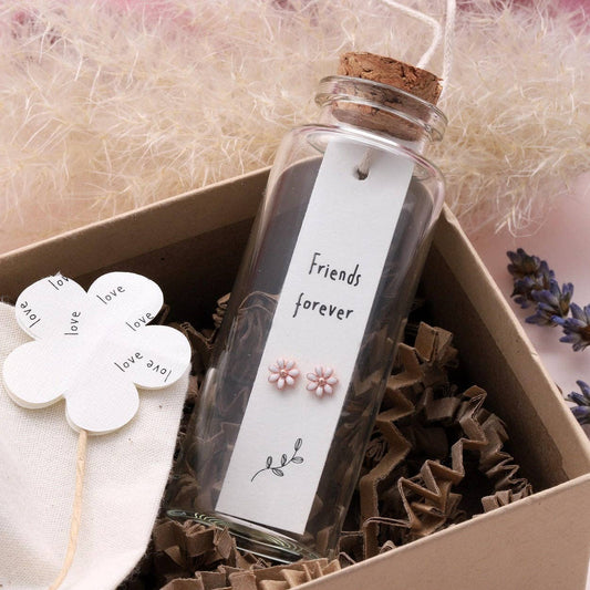 BT021 Earrings In A Message Bottle 'Friends Forever': Rose Gold