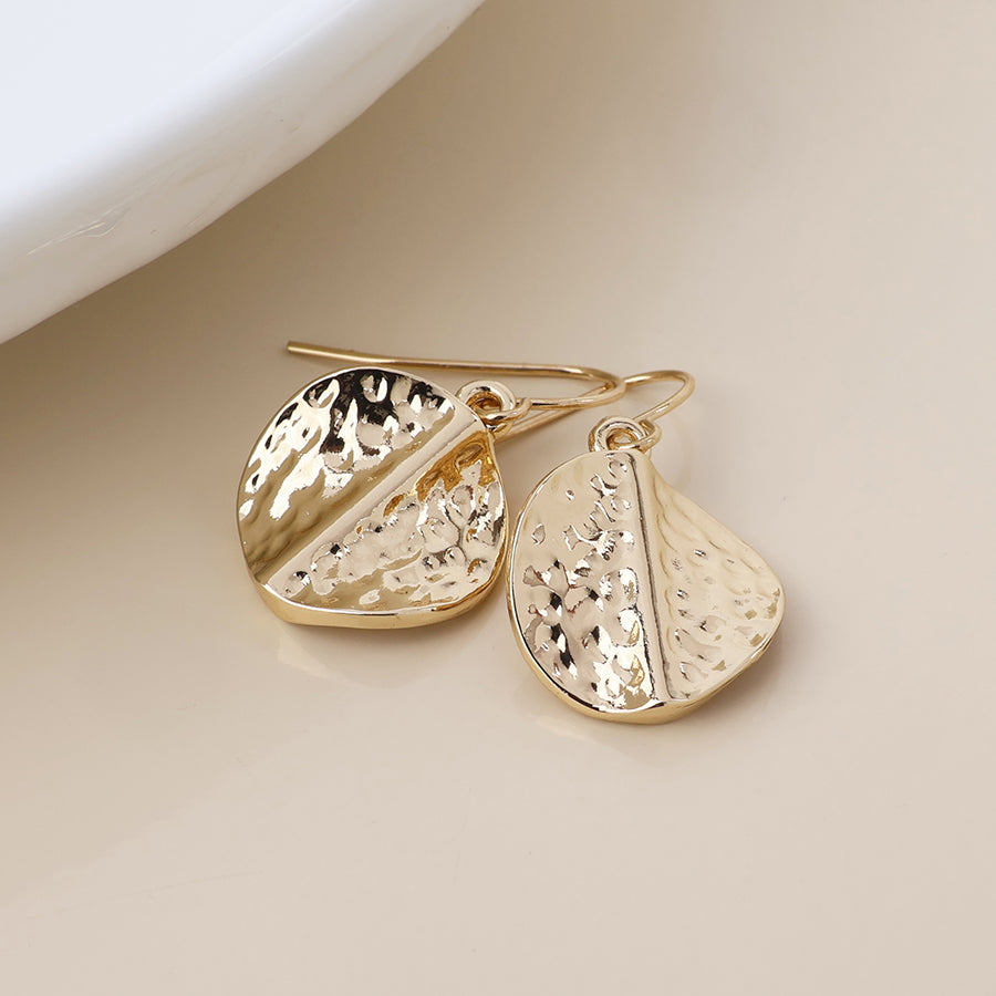 POM -Ivy golden hammered twist disc drop earrings