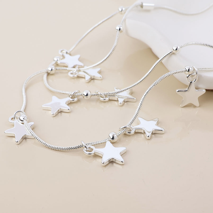POM - Stardust silver plated double strand star drops necklace