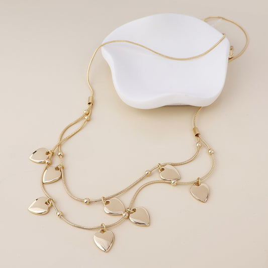 POM - Moonbeam golden double strand heart drops necklace