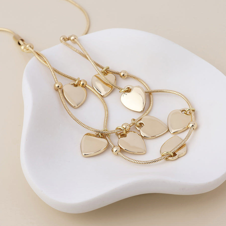 POM - Moonbeam golden double strand heart drops necklace