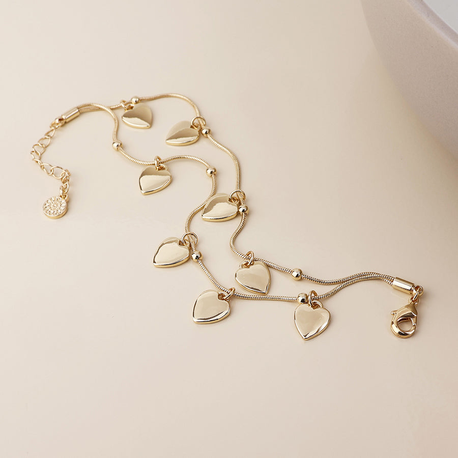 POM - Moonbeam Golden double strand heart drops bracelets