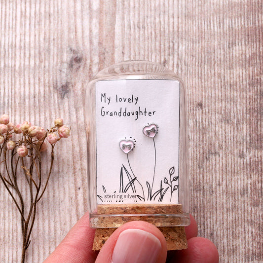 TT51122 MY LOVELY GRANDAUGHTER pink heart bow earrings