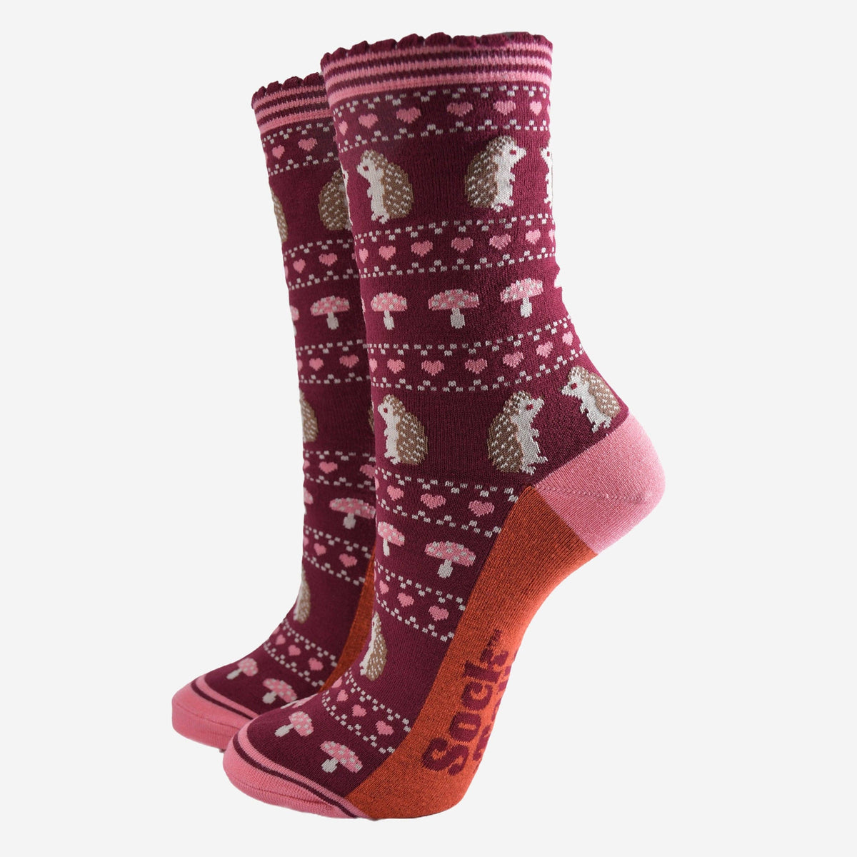 Women's Bamboo Socks - Berry/Pink, Hedgehog Fair Isle: UK 3-7 | EU 36-40 | US 5-9