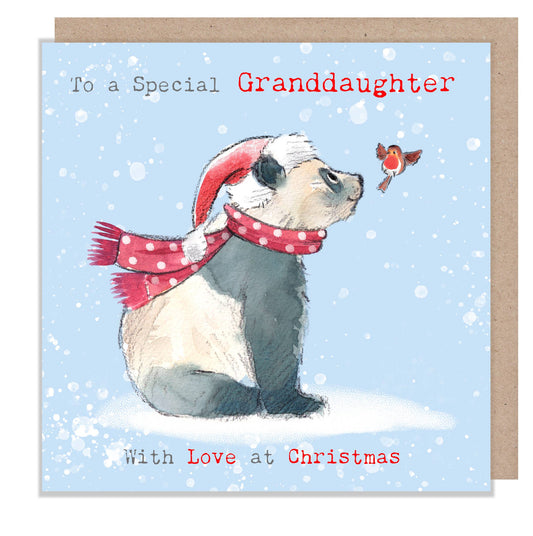 Granddaughter - Christmas Card - Panda & Robin -