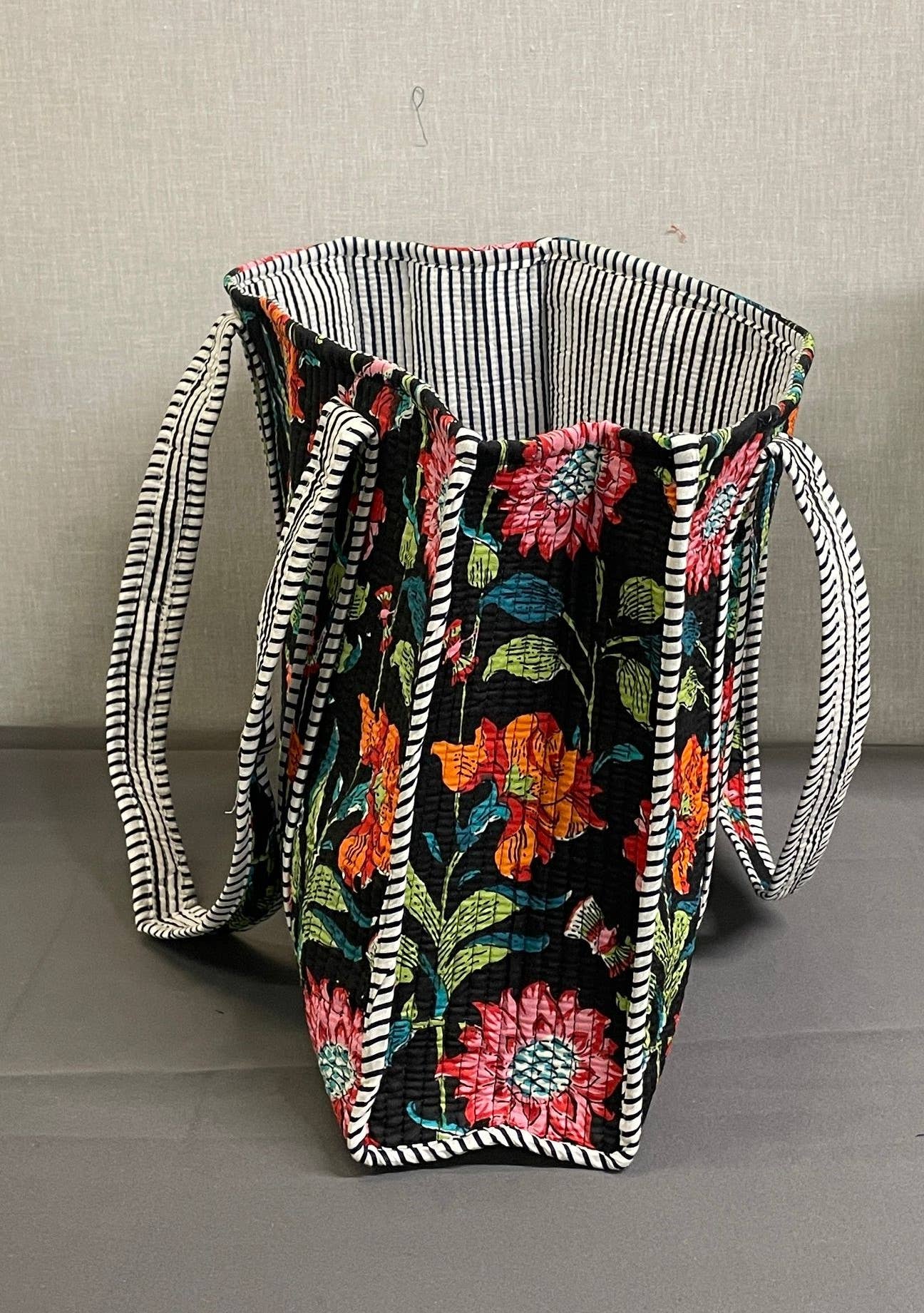 100% Cotton Kantha Quilted Boho Reversible  Floral Tote Bag