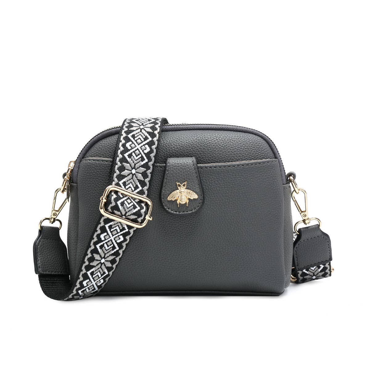 Cross Body Handbag with double zip top sections: Wine