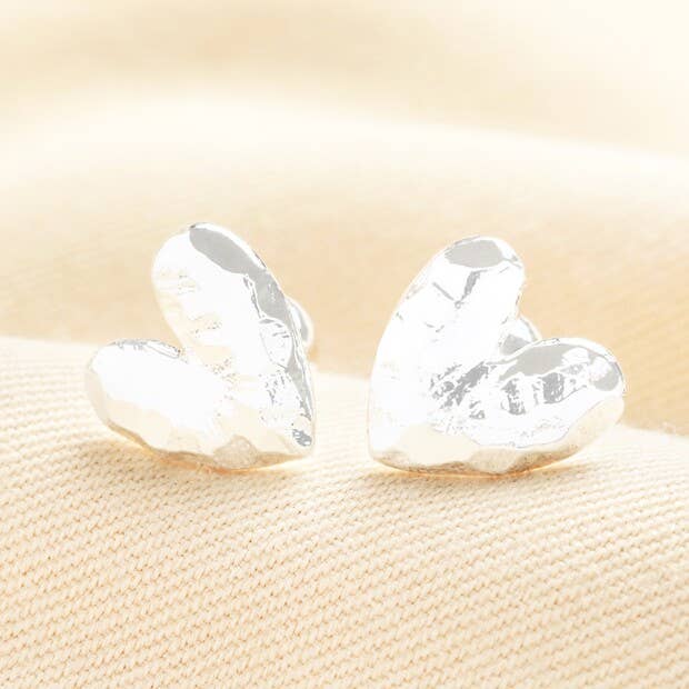 Molten Heart Earrings in Silver with Ball Back