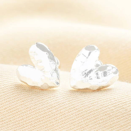 Molten Heart Earrings in Silver with Ball Back