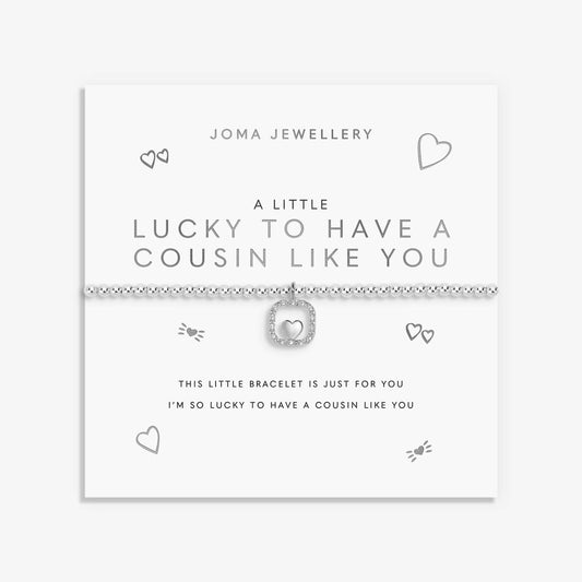 A Little 'Lucky To Have A Cousin Like You' Bracelet In Silver Plating