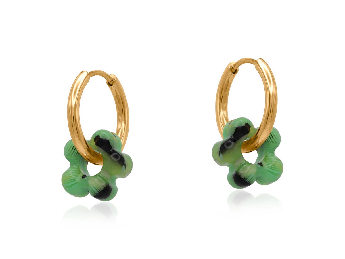 Sabina Petite Resin Huggies Earrings: Pink Green
