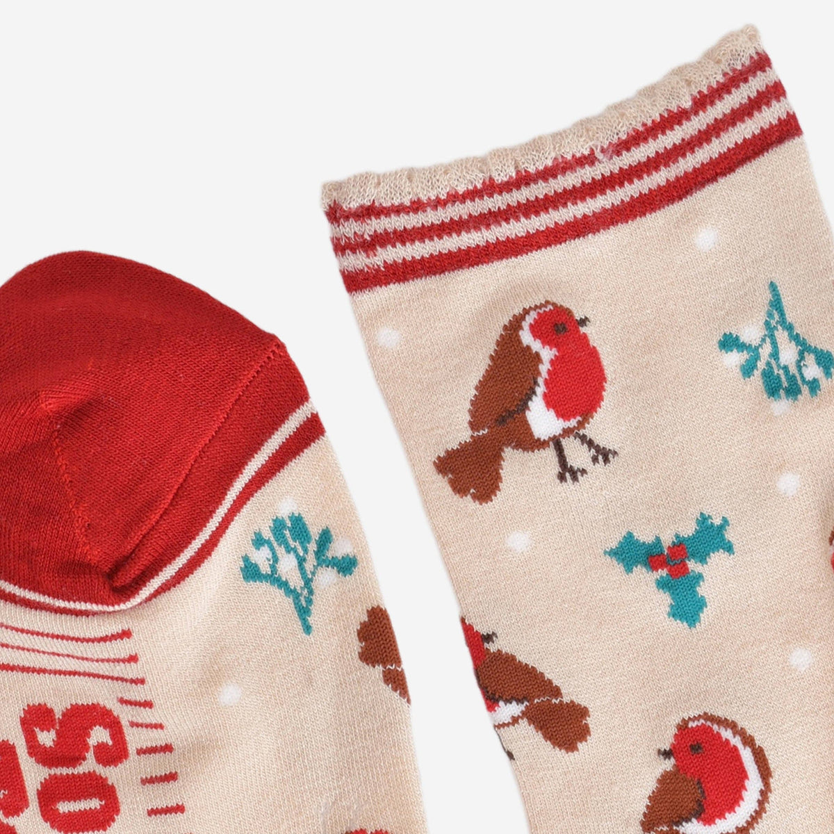 Women's Bamboo Socks - Cream/Red, Christmas Robin: UK 3-7 | EU 36-40 | US 5-9
