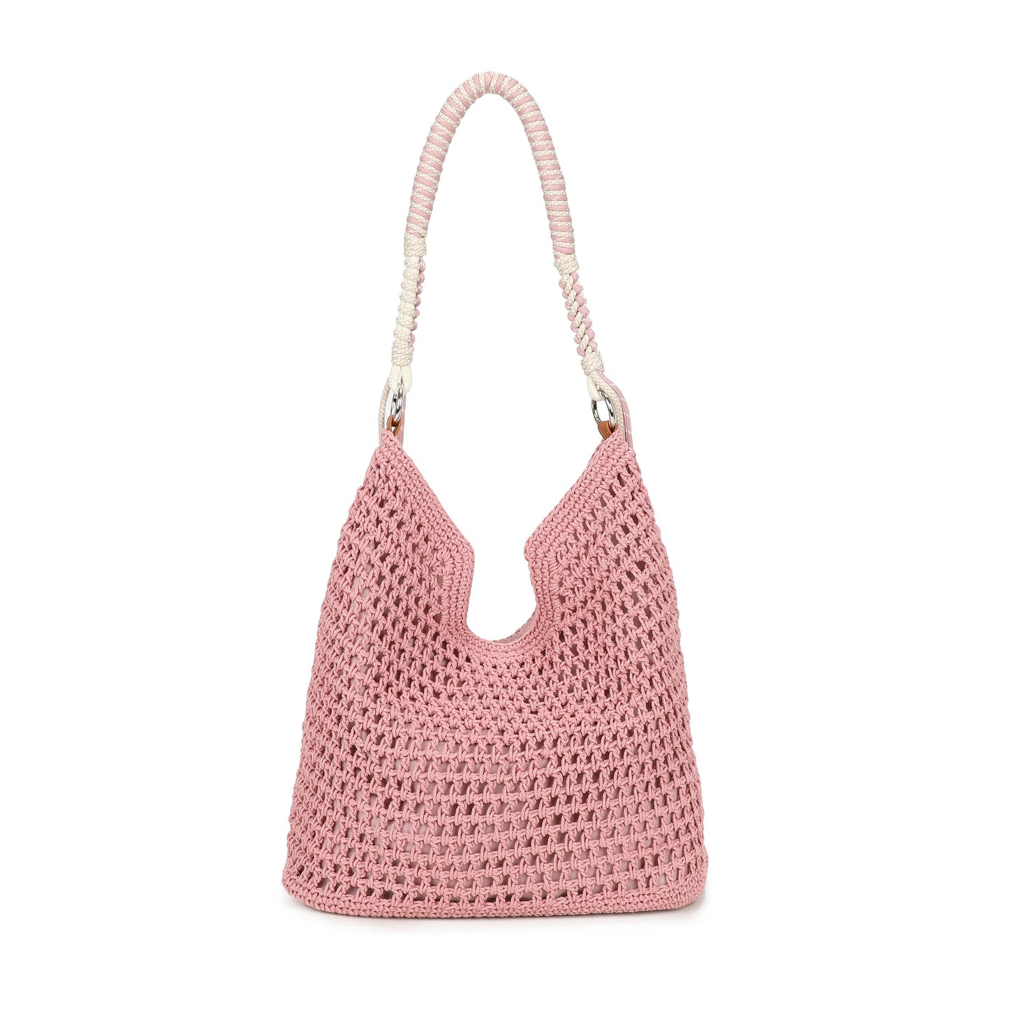 F9087 Crochet Hobo Bag with Rope Handle Detail: Beige