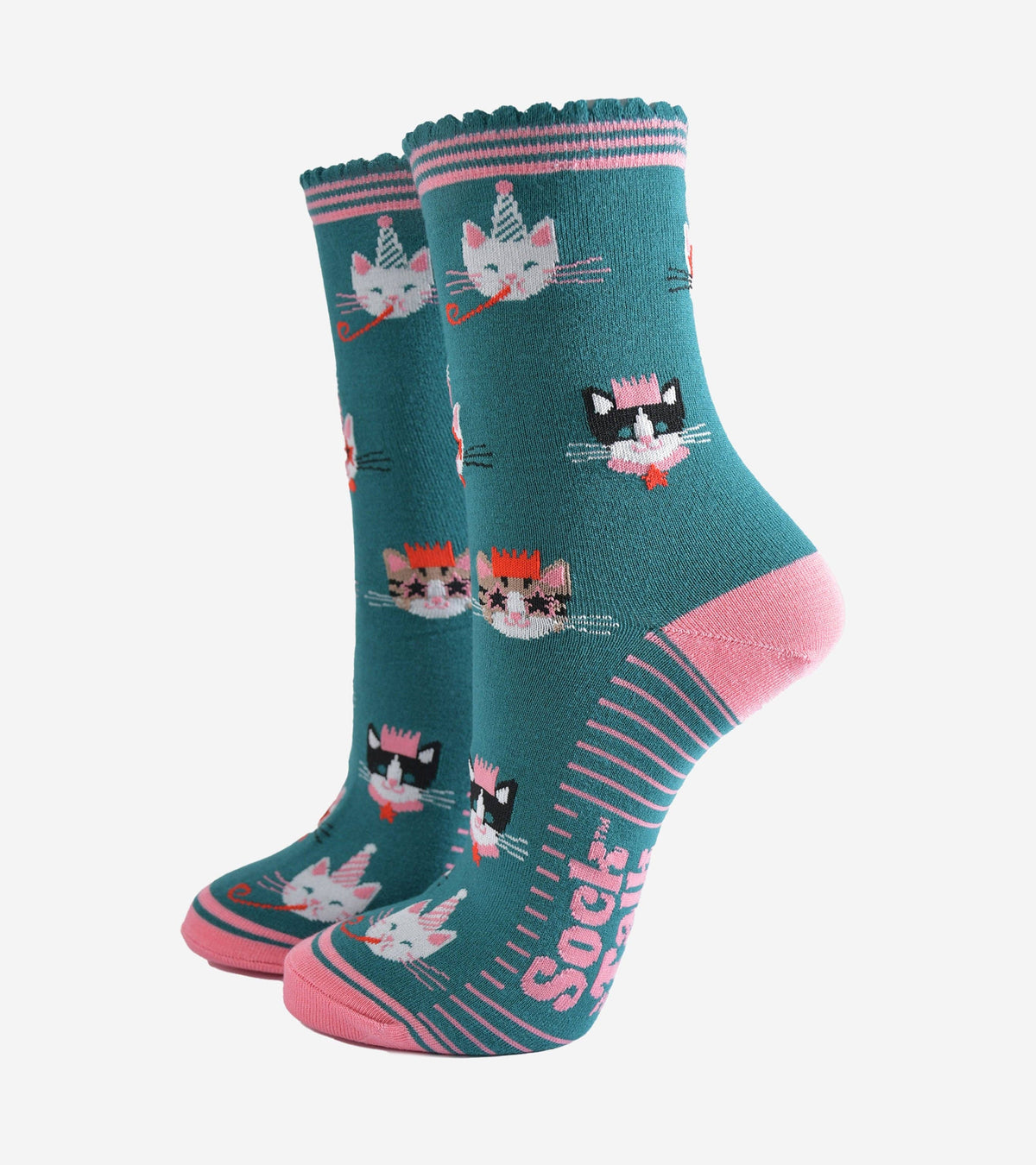 Party Cats Bamboo Socks in Green: UK 3-7 | EU 36-40 | US 5-9
