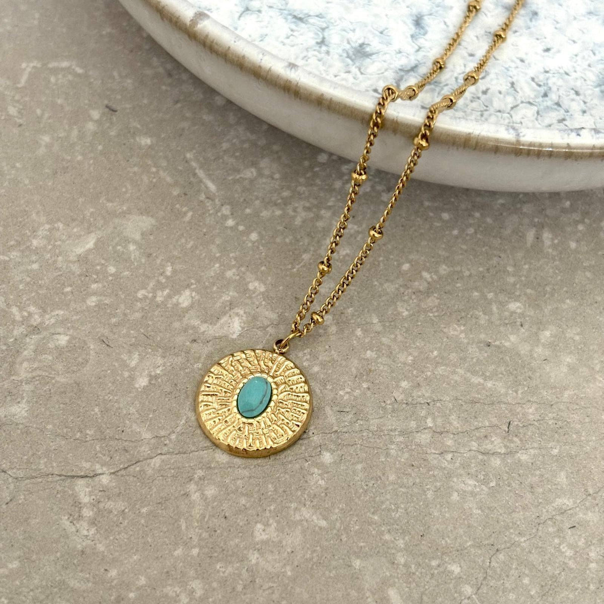 Tarnish Resistant Turquoise Shield Necklace