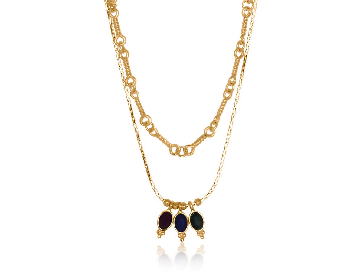 SANTORINI SET OF NECKLACES: GREEN, RED , NAVY