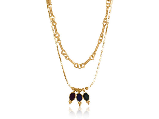 SANTORINI SET OF NECKLACES: GREEN, RED , NAVY