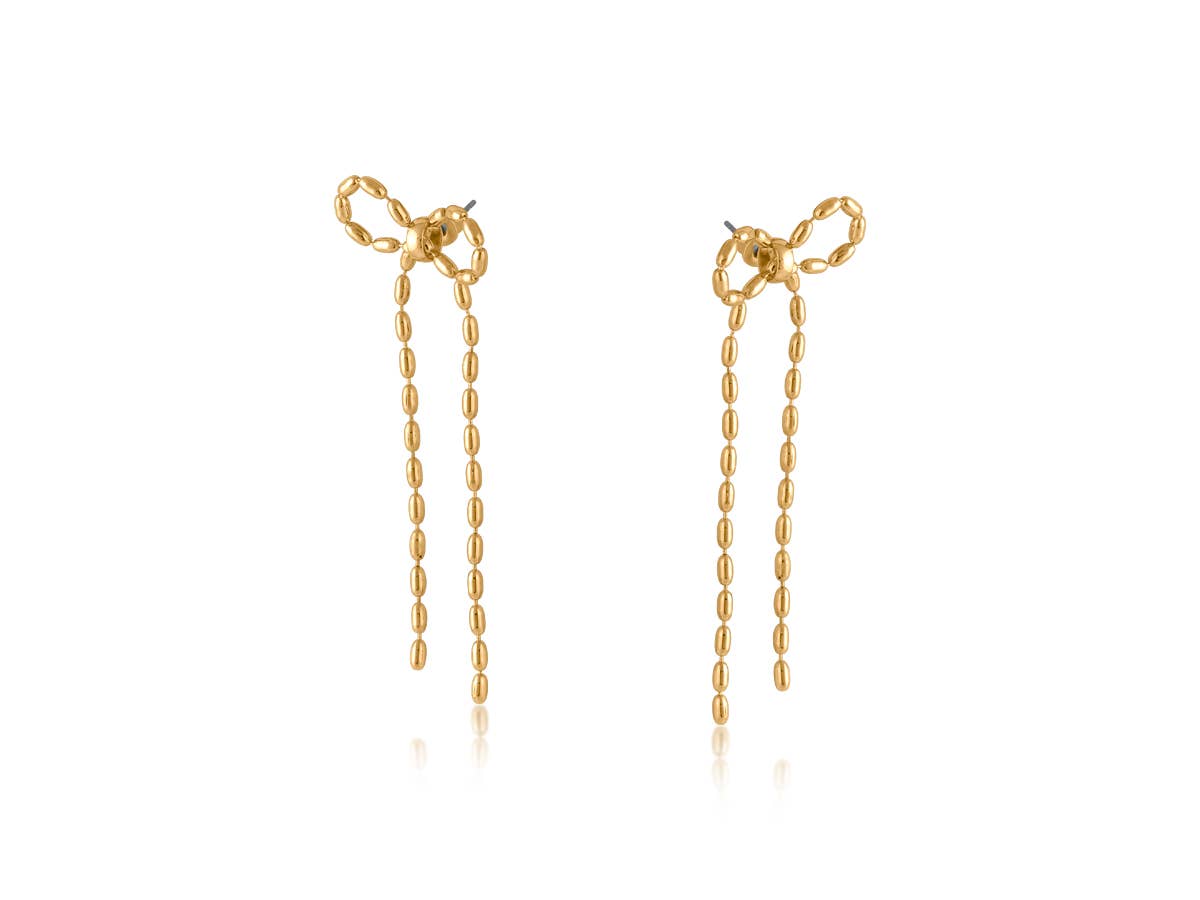LINA LONG BOW EARRINGS: GOLD