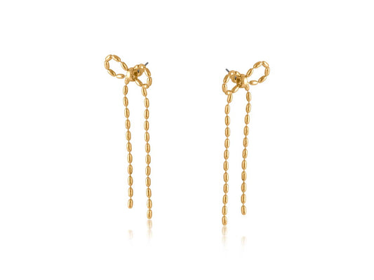 LINA LONG BOW EARRINGS: GOLD