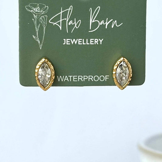 Tarnish Resistant Marquise Zirconia Studs: Gold