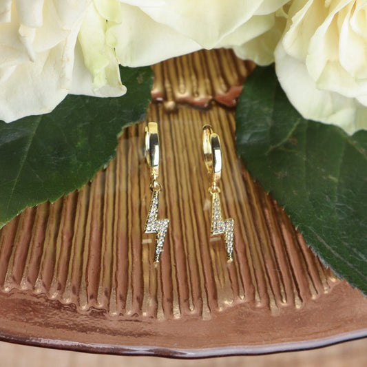 Hoop  Diamante Lightening  Bolt Drop Earrings - 2116707