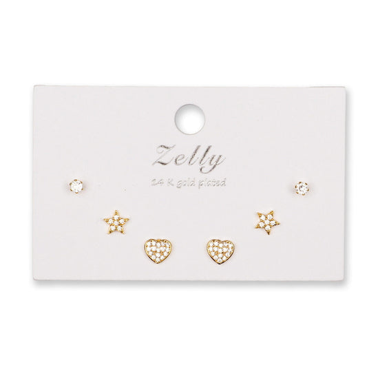 Earring Triple Gold Heart Set - 2138807