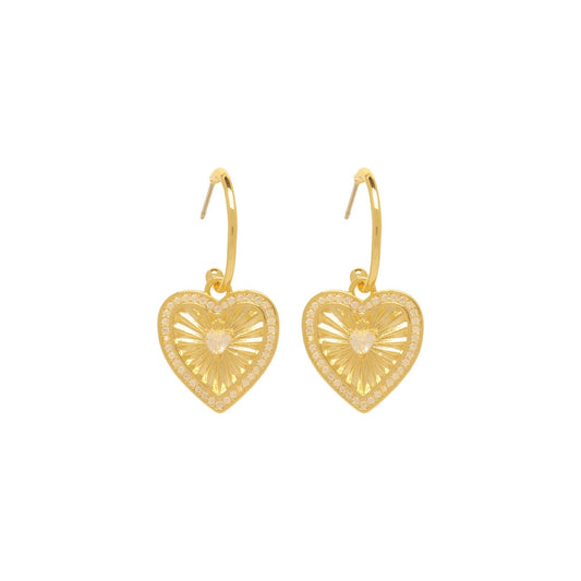 Gold Hoop Heart Earrings - 2149907