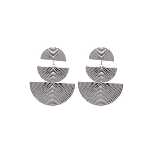 Silver Half Circle Drop Earrings - 215501