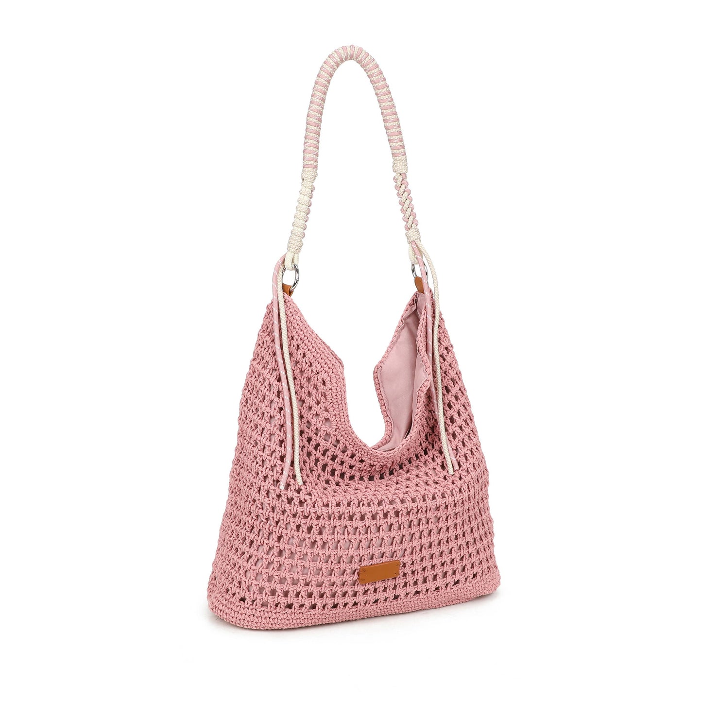 F9087 Crochet Hobo Bag with Rope Handle Detail: Black