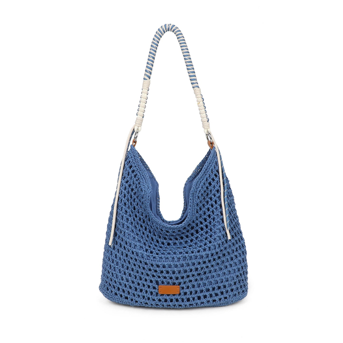 F9087 Crochet Hobo Bag with Rope Handle Detail: Beige
