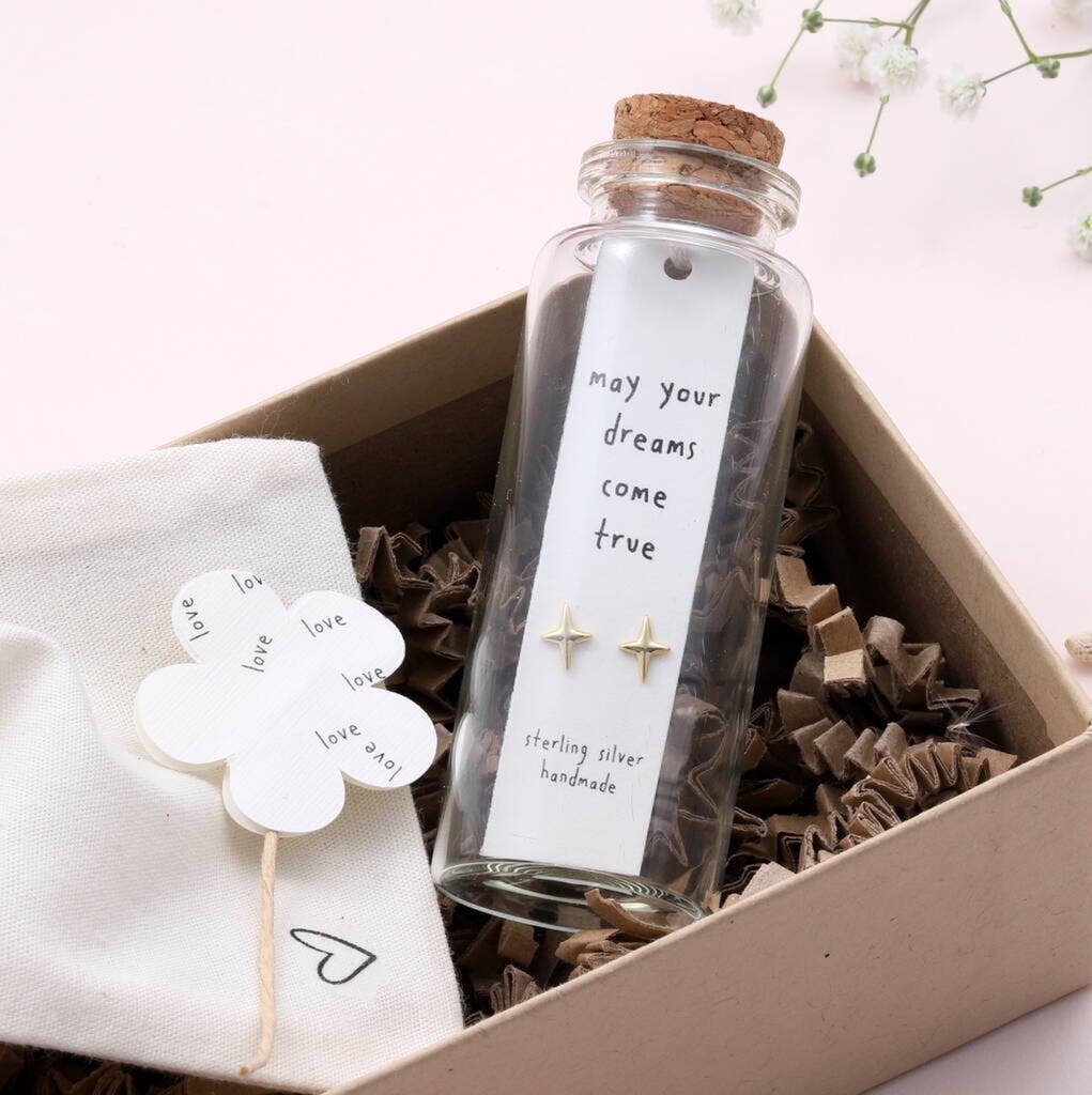 BT031 Message Bottle Earrings 'Dreams Come True': Silver