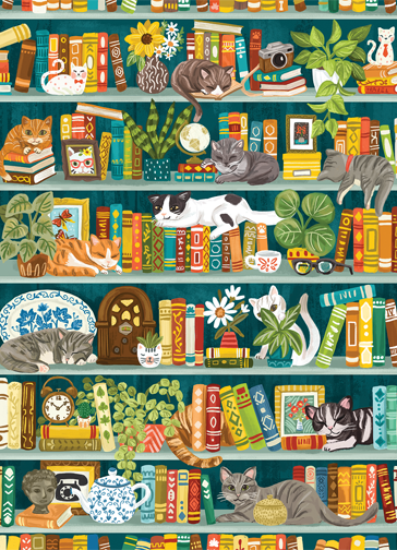 The Purrfect Bookshelf 1000 Piece Puzzle + Poster