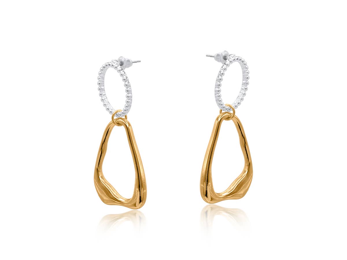 FANTAGIRO TWO TONE FINE DROP EARRINGS: TWO TONE GOLD