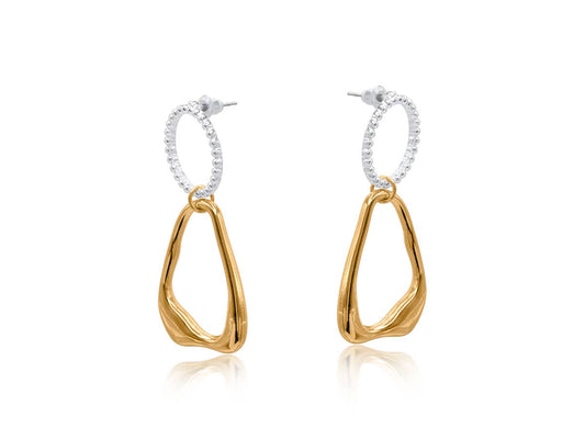 FANTAGIRO TWO TONE FINE DROP EARRINGS: TWO TONE GOLD