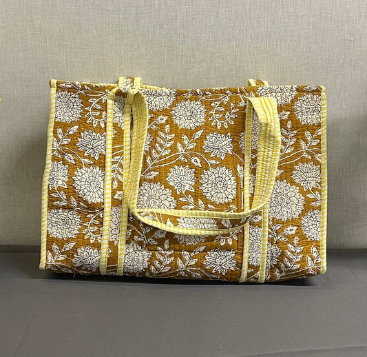 100% Cotton Kantha Quilted Boho Reversible  Floral Tote Bag